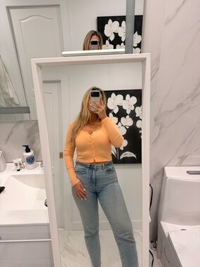 Urban Planet Peach Cropped Button-Up Long Sleeve Top